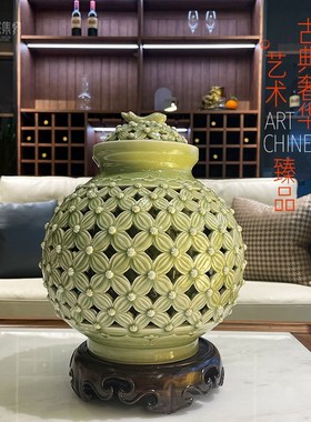 招财陶瓷摆件新中式瓷瓶别墅办公室桌面装饰品乔迁开业送领导礼品