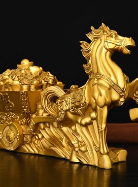 纯铜马摆件马拉金箱马上发财马拉元宝马拉车招财办公室开业礼品