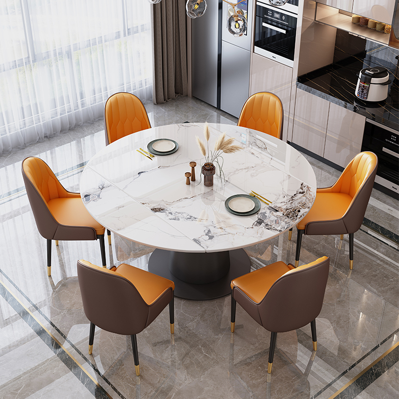 旋转岩板餐桌椅组合可伸缩方圆两用轻奢家用小户型意式简约饭桌