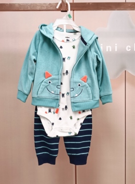 外贸原单 Carter春秋童装连帽外套长袖卫衣裤婴儿三件套男宝哈衣