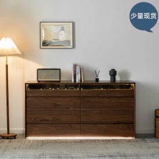 北欧实木八斗柜黑胡桃木简约现代卧室收纳储物柜客厅抽屉置物边柜