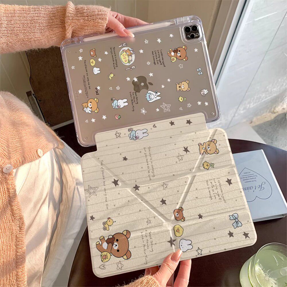 适用苹果平板iPadPro2024版保护壳12.9寸三折y型Air7/6笔槽MINI7苹果10.9寸小熊星星air8第11代10/9/8保护套