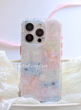 TXXC·蓝色梦幻烛台小鹿适用苹果16pro手机壳梦幻少女心清晰可爱15promax双层15 14pro防摔手机壳新网红款