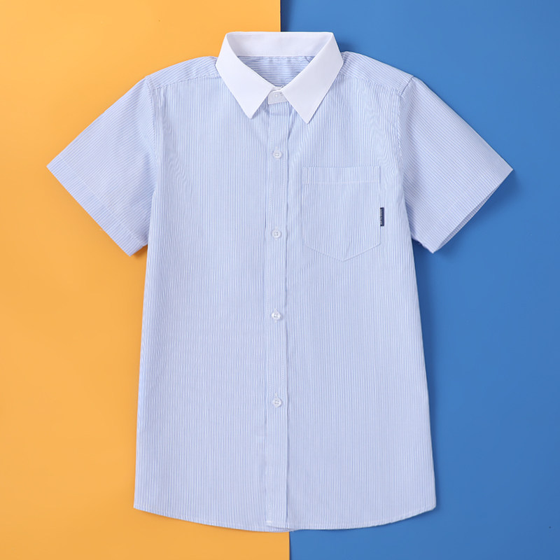 儿童条纹短袖衬衫小学生校服衬衣