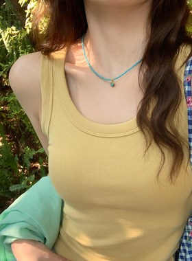 黄色U领工字吊带小m背心女外穿2025夏季新款修身打底内搭无袖上衣