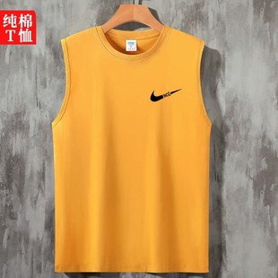 加大码 运动健身宽松砍袖 打底上衣 ts恤圆领汗衫 100纯棉背心男无袖