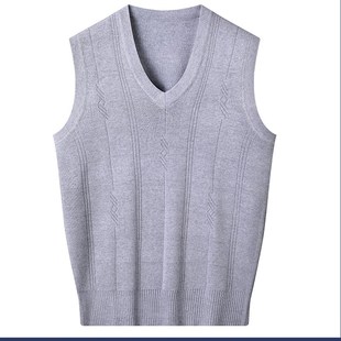新品 无袖 中老年男士 纯色挑花爸爸装 套头毛衣老人背 马r甲 春秋季