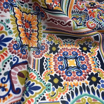 麻纱雪纺印花布料 方格彩花民A族风微透垂感春夏衬衫连衣裙面料