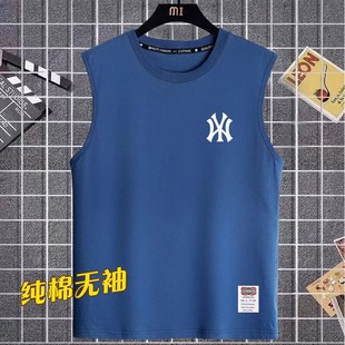 加大码 运动打底健身S宽肩砍袖 t恤圆领汗衫 100新疆棉背心男无袖