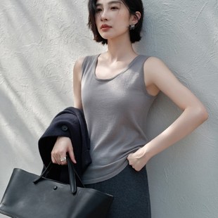 羊绒新品 内搭外穿简约 68支精纺100山羊绒平面低圆I领吊带背心女