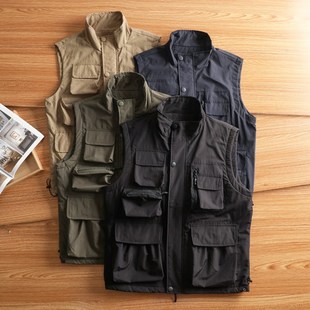美式 风外贸多口袋钓鱼背 多功能马甲男骑n行坎肩户外运动马夹工装