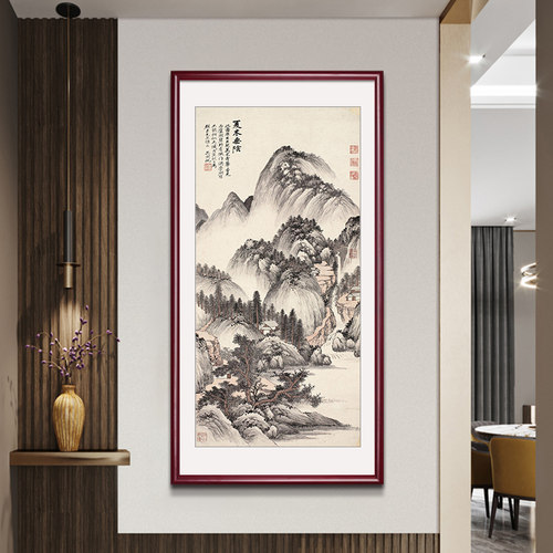 吴湖帆作品名家山水画入户玄关画新客厅装饰画办公室竖挂画
