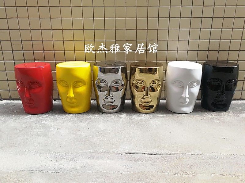 创意脸谱人脸瓷凳 陶瓷鼓凳绣墩人面酒店软装 设计师家具