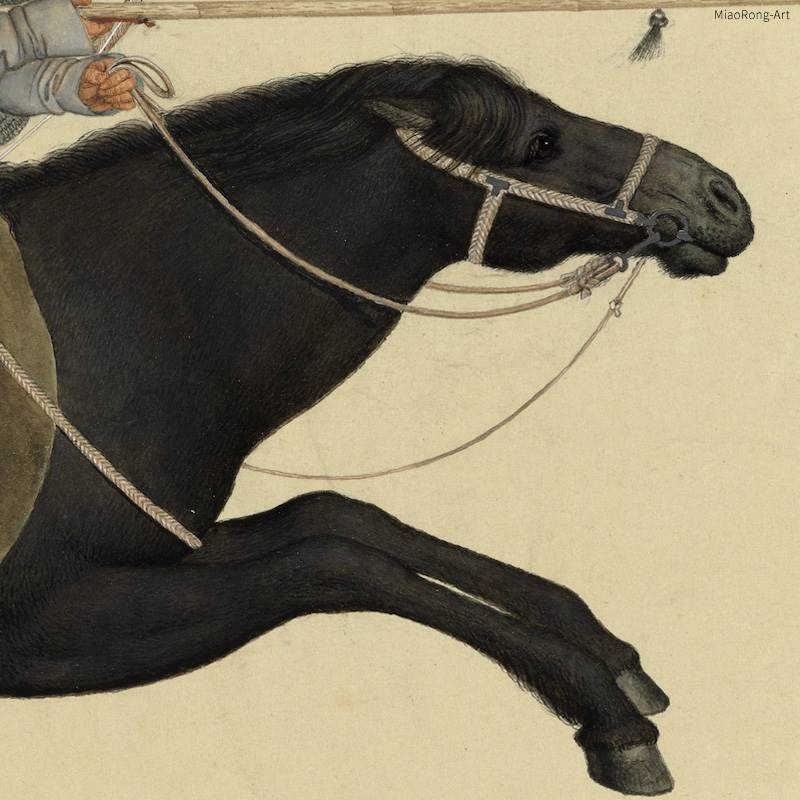 郎世宁阿玉锡持矛荡寇图战斗杀敌国画艺术微喷复制客厅装饰画