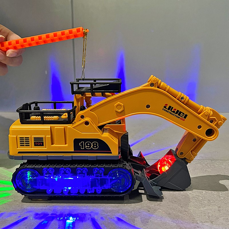 儿童手提灯笼自动投篮挖掘机电动音乐发光男孩玩具车灯笼2024新款