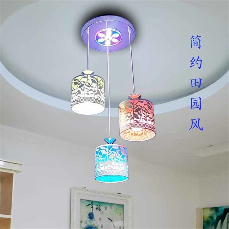 餐厅吊灯三头吧台饭厅餐吊灯具铁艺彩光现代简约田园风格餐桌吊灯