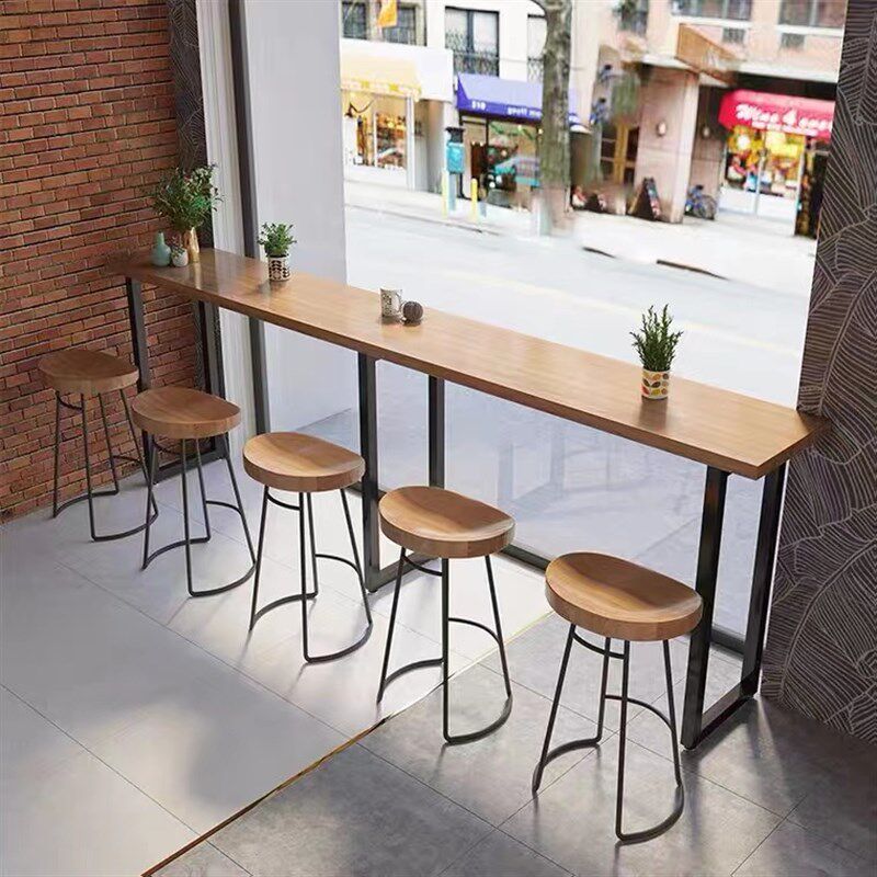 实木阳台吧台桌靠墙长条脚桌商用靠酒吧桌奶茶店桌椅