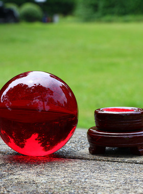 红色水晶球办公室前台玄关屏风摆放工艺品家居客厅卧室