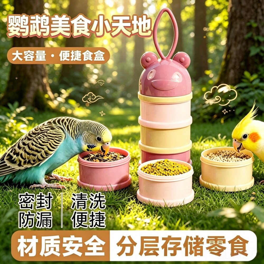 鹦鹉外出便携饮水器鸟粮外带储存食盒鸟用喝水杯喂水吃粮遛鸟神器