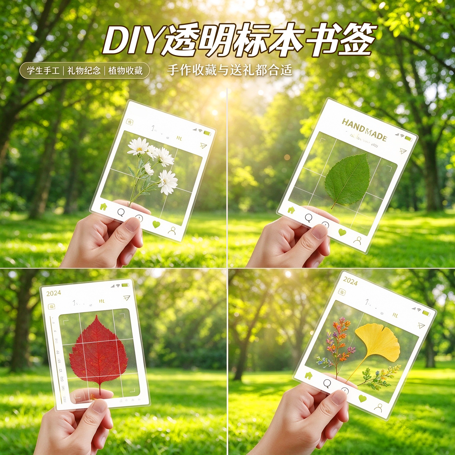 小学生DIY透明瓶压花塑封书签