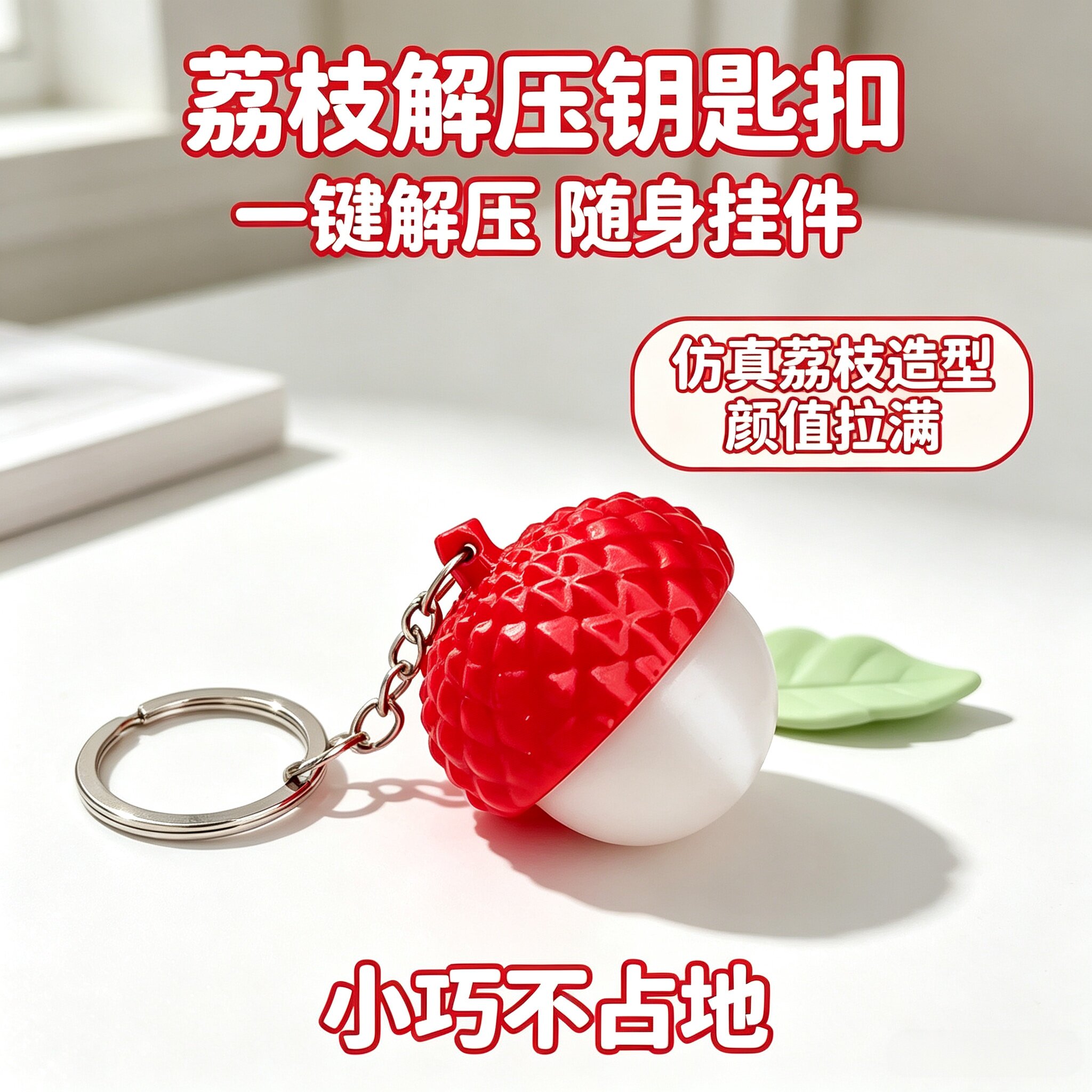 3D打印仿真荔枝按压解压钥匙扣