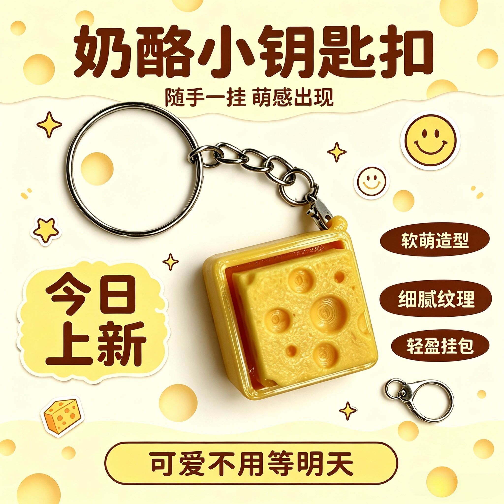 奶酪解压按键钥匙扣挂件