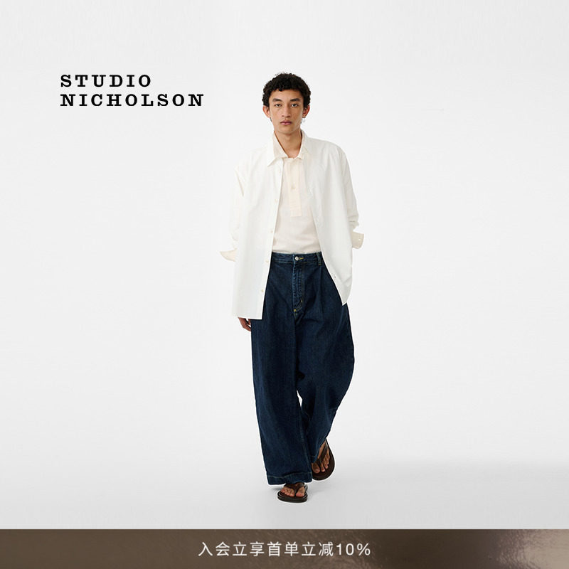 STUDIO NICHOLSON男士PUCH单褶宽松阔腿裤牛仔裤图片