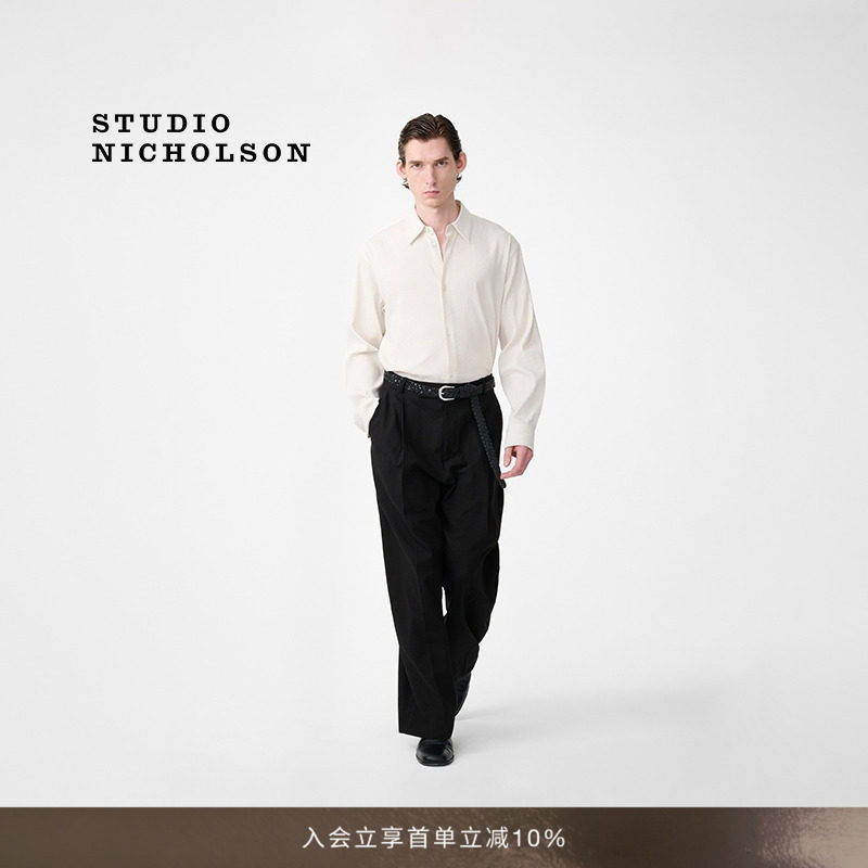 【春夏新品】STUDIO NICHOLSON男士PULL棉麻混纺弧形剪裁长裤图片