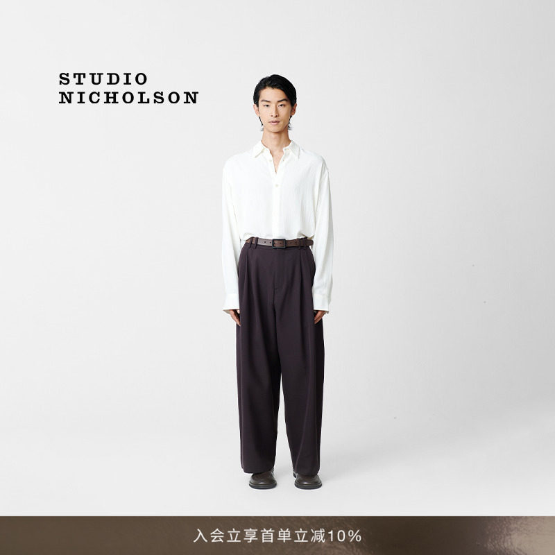 【秋冬新品】STUDIO NICHOLSON男士LINE双褶阔腿长裤图片