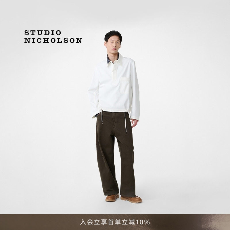 STUDIO NICHOLSON男士STOWE工装风棉质衬衣抽绳衬衫图片