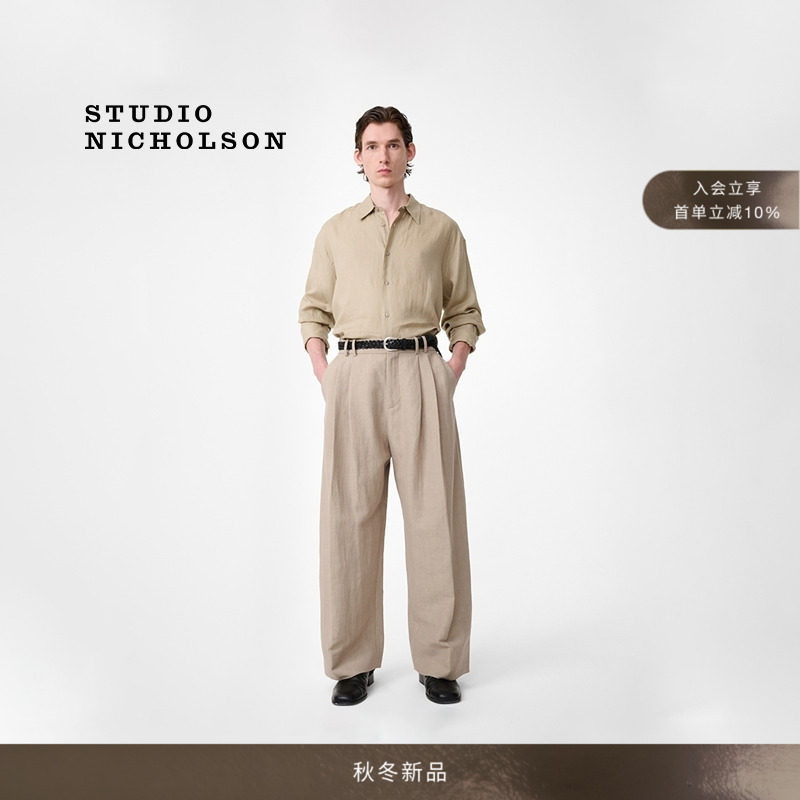 STUDIO NICHOLSON男士RAFE经典长袖轻薄亚麻衬衫图片