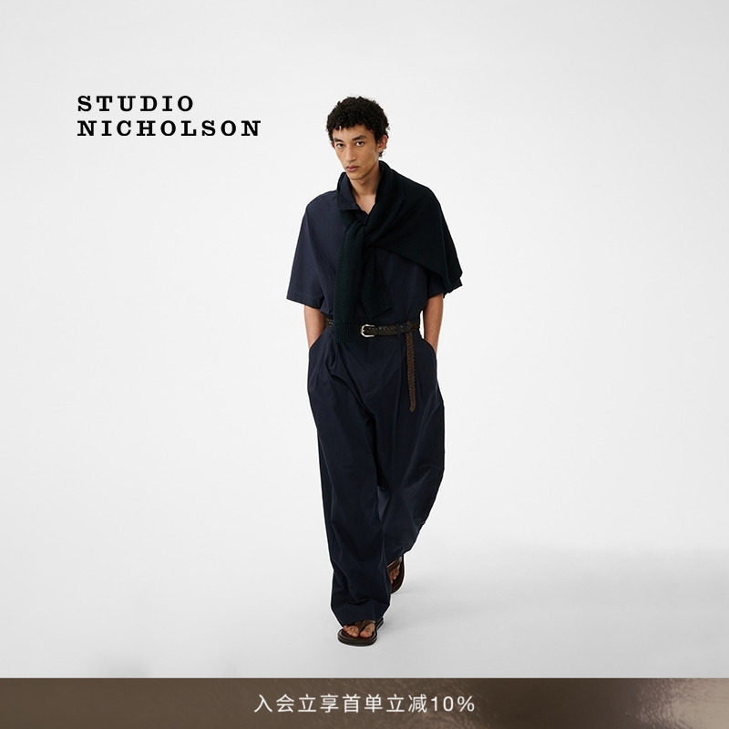 【春夏新品】STUDIO NICHOLSON男士LINE双褶棉质阔腿裤图片