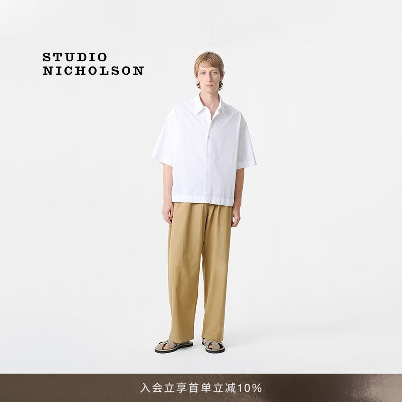 STUDIO NICHOLSON男士BOXY SANKO短袖棉质BOXY衬衫图片