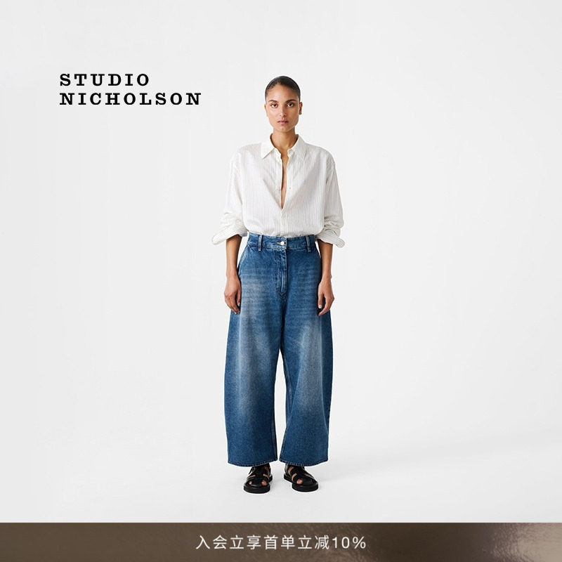【经典甄选】STUDIO NICHOLSON女士CHALCO宽松阔腿九分裤牛仔裤图片