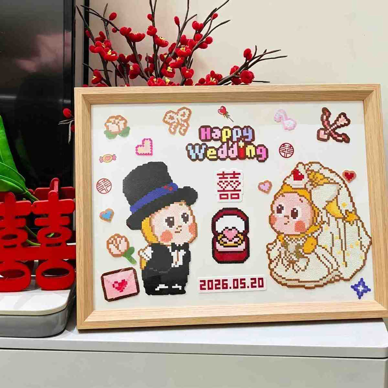 结婚订婚拼豆DIY婚纱照相框