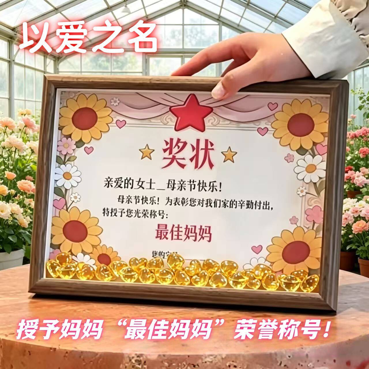 母亲节定制荣誉奖状摆台相框