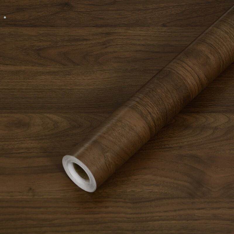 棕黑胡桃木纹贴纸波音软片自粘仿木防水旧家具桌面衣柜橱柜门翻新