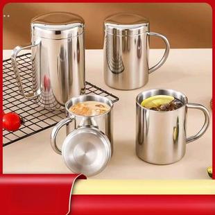 双层防烫马克杯带把手304不锈钢水杯带盖子儿童商务杯子可logo