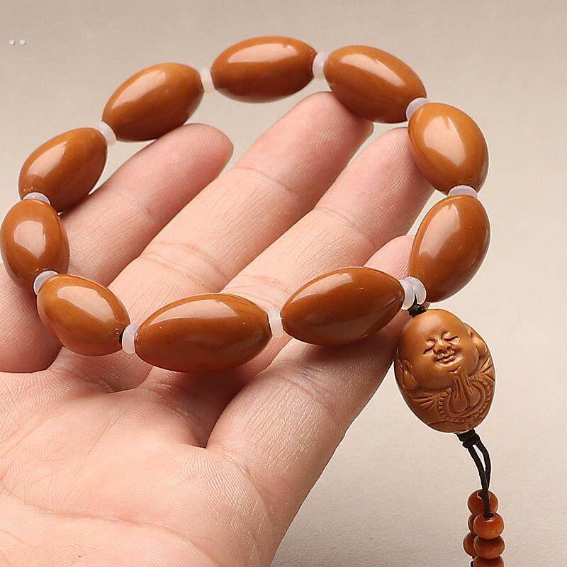 手工打磨素核虔诚一心小沙弥勒橄榄核雕刻文玩手串单圈手錬男女款