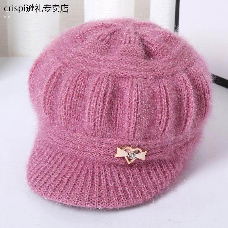 秋冬季帽子女款南瓜帽加绒加厚妈妈帽中老年人保暖针织毛线帽骑车