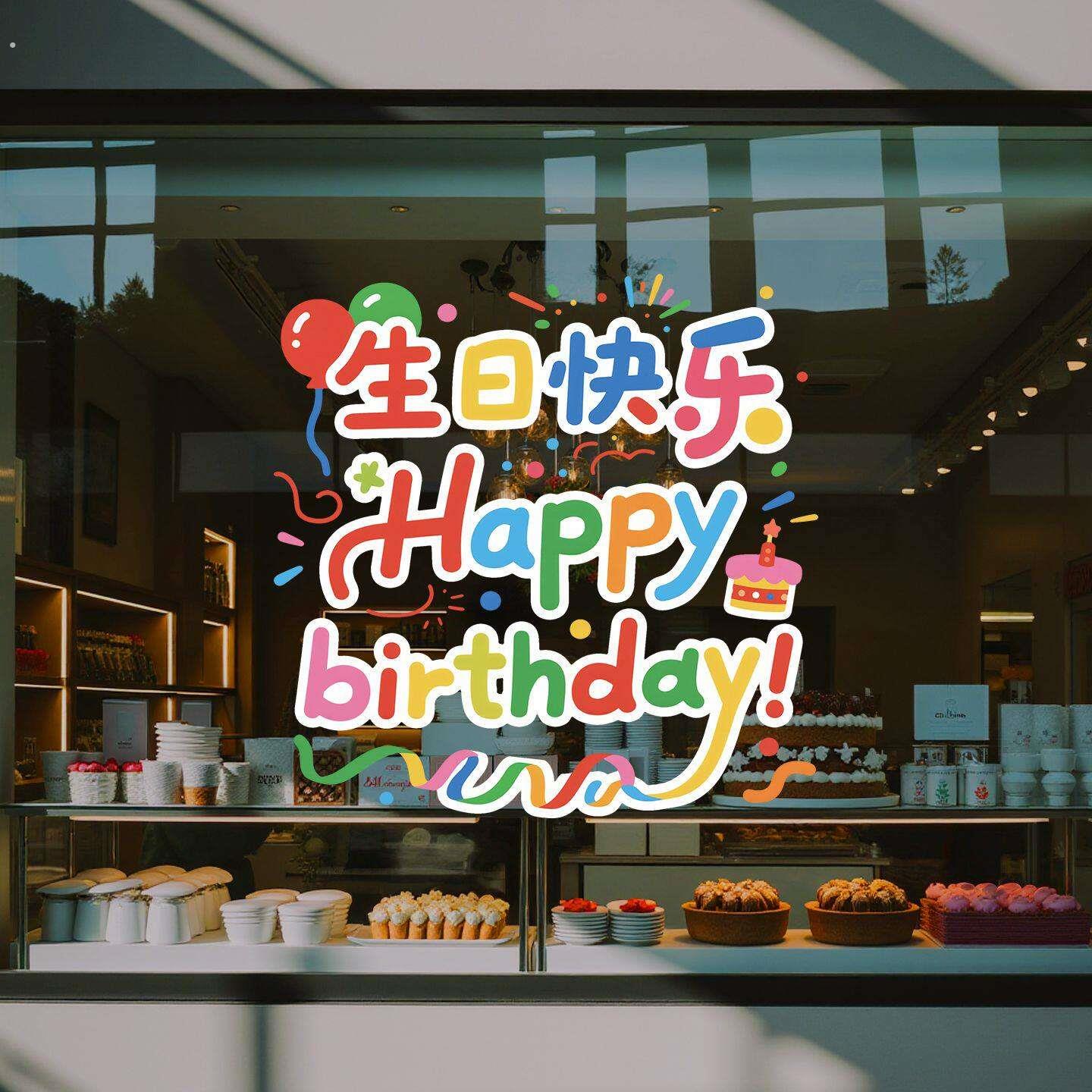 生日快乐璃贴纸阳台客厅推拉门窗无痕贴店铺橱窗装饰布置玻璃贴画