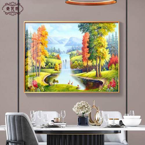 饭厅餐厅装饰画温馨山水画背景墙面现代轻奢风格餐桌挂画歺厅壁画