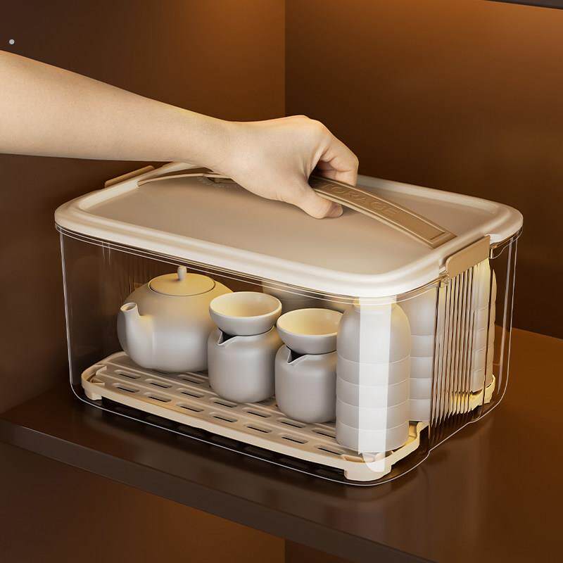 茶具茶杯收纳盒防尘透明公道杯盖碗杯子置物架功夫茶壶带盖子整理