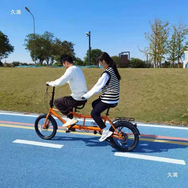 工厂双人自行车折叠两人骑三人三座大人亲子家庭车20寸观光