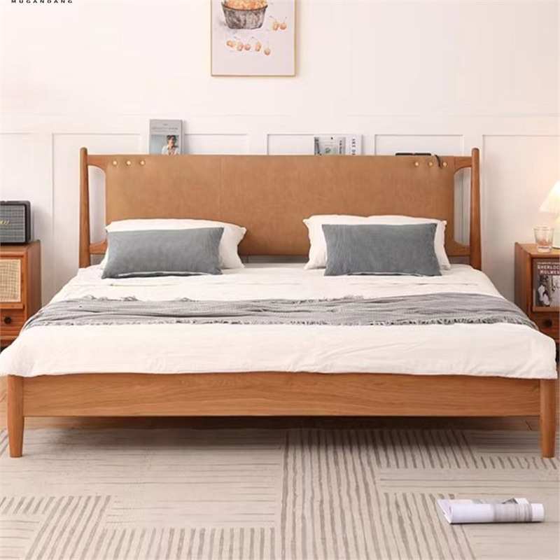 北欧樱桃木实木床黑胡桃木简约床架日式小户型婚房主卧双人床橡木