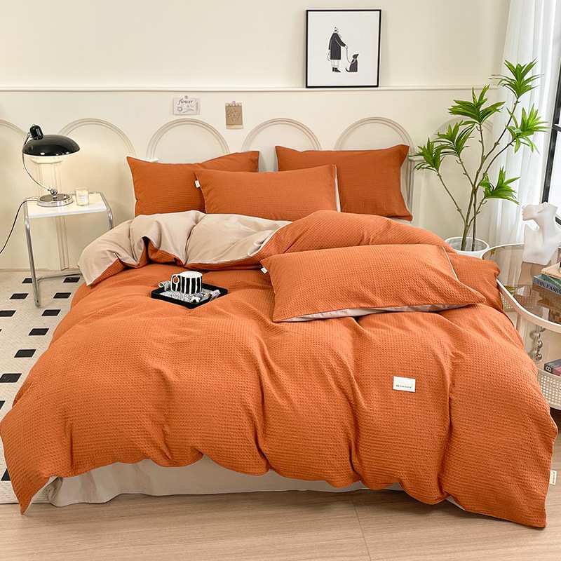 A类全棉华夫格四件套纯棉学生三件套床单床笠款家用四件套单被套