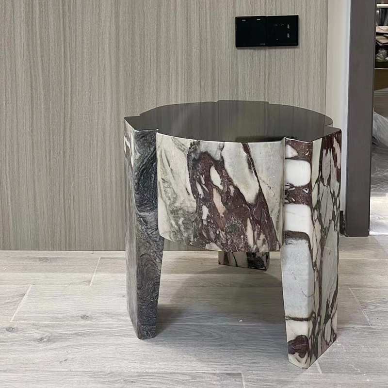 云浮天然大理石台面轻裂纹现代简约风圆形客厅桌面摆件茶几边几