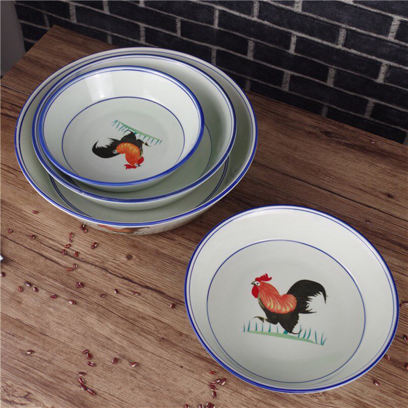 怀旧复古民国陶瓷彩鸡公碗碟饭盘深汤鱼点心盘正方长方四方餐盘