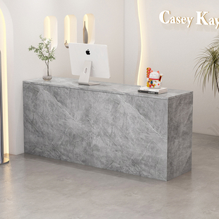 小型服装鞋帽店收银柜台简约柜台甜品奶茶吧台仿大理石接待台可定