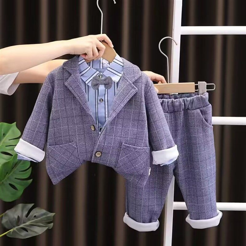 儿童春秋装套装男童西装三件套2小童5小孩礼服0婴儿童装1-3周岁潮